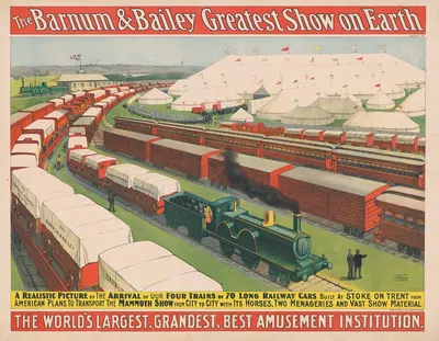 The Barnum & Bailey Greatest Show on Earth–A realistic picture of the arrival of our four trains… by Strobridge & Co.…