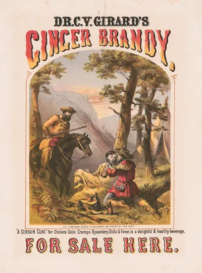 Dr. C.Y. Girard's Ginger Brandy, for sale here by Робертсон, Зиберт и Ширман, 1860 — digital art print download