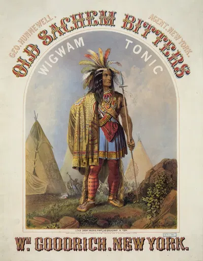 Old Sachem bitters – wigwam tonic – Wm. Goodrich, New York Geo. Hunnewell, agent, New York by Сарони, Мэйор и Кнапп Лит.,…
