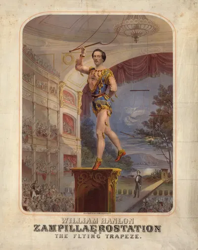 William Hanlon. Zampillaerostation or the flying trapeze by Сарони, Мэйор и Кнапп Лит. — digital art print download