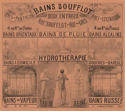 Bains Soufflot… hydrothérapie… bains russes… eau de Seine by Ахилл Беллогё, 1860 — digital art print download