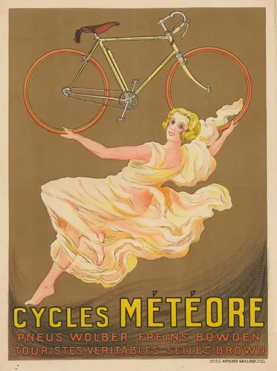 Cycles Météore. Pneus Wolber-freins Bowden. Touristes véritables-selles Brown by Affiches Gaillard, 1926 — digital art…