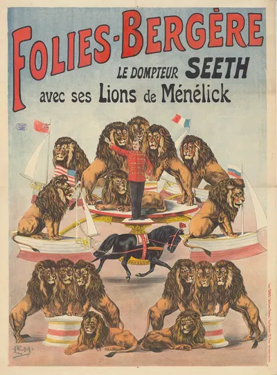 Folies-Bergère. Le dompteur Seeth avec ses lions de Ménélick by Imp. Chaix, 1900 — digital art print download