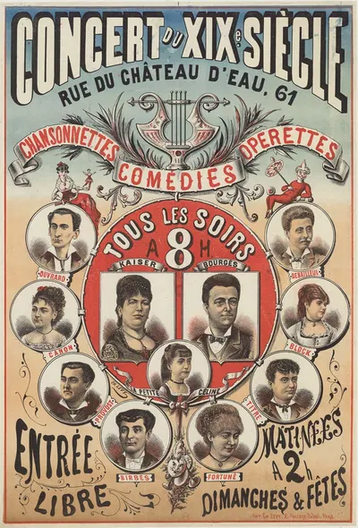 Concert du XIXè siècle, rue du Château d'eau, 61. Chansonnettes, comédies, opérettes by Imp. Charles Lévy, 1878 — digital…