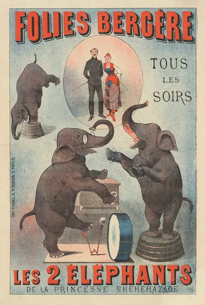 Folies-Bergère… Les 2 éléphants de la princesse Shéhérazade by Imp. Franc, 1882 — digital art print download