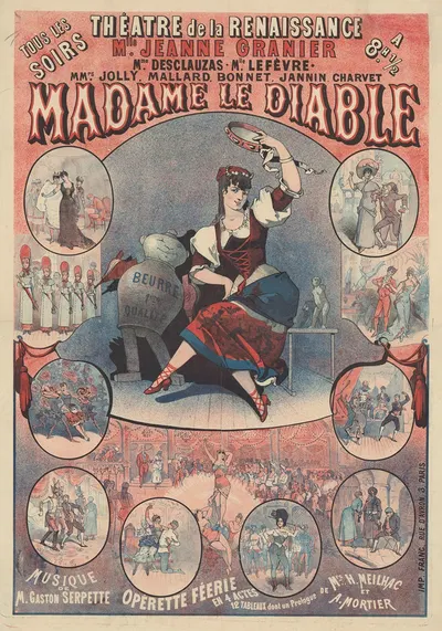 Théâtre de la Renaissance. Mlle Jeanne Granier… Madame le diable. Musique de Gaston Serpette by Imp. Franc, 1882 — digital…