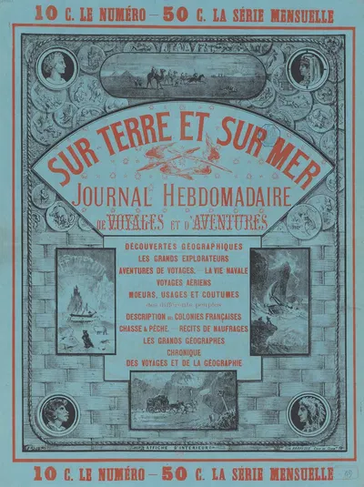 Sur terre et sur mer, journal hebdomadaire de voyages et d'aventures by J. Gerlier, 1875 — digital art print download