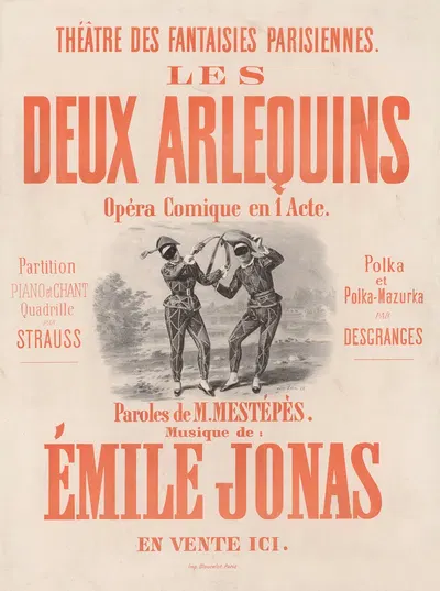 Théâtre des Fantaisies-Parisiennes. Les Deux Arlequins by Léon Loire, 1866 — digital art print download