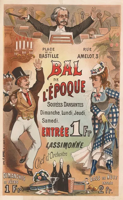 Place de la Bastille.Rue Amelot 3. Bal de l'Epoque by Lith. F. Appel, 1875 — digital art print download