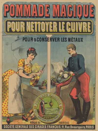 Pommade magique pour nettoyer le cuivre, polir et nettoyer les métaux by Lith. Van Geleyn, 1885 — digital art print download
