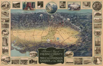 Pictorial map of Fresno County and mid-California's Garden of the Sun by Шмидт Лито Ко, 1923 — digital art print download