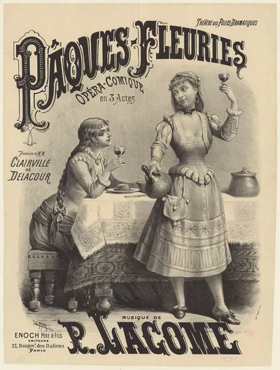 Théâtre des Folies-Dramatiques. Pâques-Fleuries, opéra-comique en 3 actes by Анри Мейер, 1879 — digital art print download