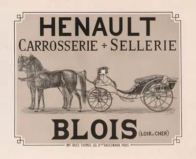 Henault – carrosserie, sellerie. Blois (Loir et Cher) by Imp. Brice Thomas, 1877 — digital art print download