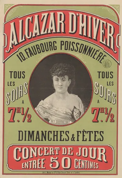 Alcazar d'Eté… Mlle Dufresny by Imp. L. Michel, 1878 — digital art print download