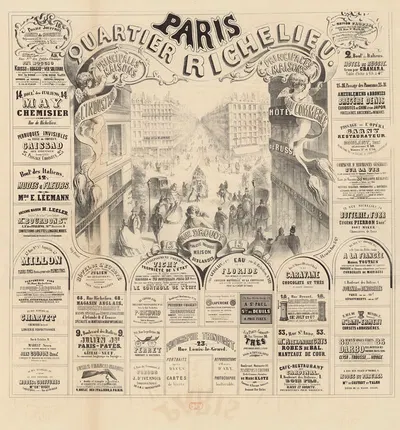 Paris, quartier Richelieu by Imp. Proust, 1862 — digital art print download