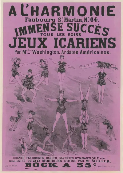 A l' Harmonie… Jeux icariens par Melles Washington, artistes américaines by Lith. Van Geleyn, 1874 — digital art print…