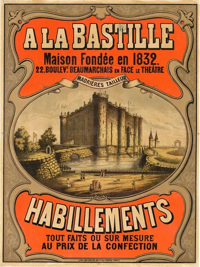 A la Bastille, maison fondée en 1832, 22 Boulevd. Beaumarchais en face le théâtre. Habillements tout faits ou sur mesure by…