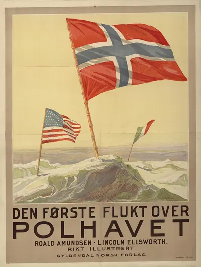 Den første flukt over Polhavet [av] Roald Amundsen, Lincoln Ellsworth by A. Wørner lito, 1926 — digital art print download