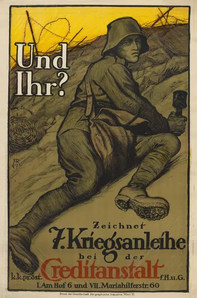 Und Ihr; Zeichnet 7. Kriegsanleihe bei der k.k. pr. öst. Creditanstalt by Alfred Roller, 1917 — digital art print download
