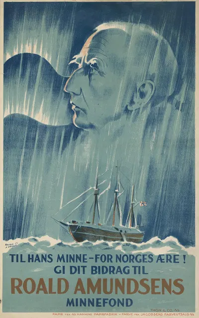 Til hans minne – for Norges ære! Gi dit bidrag til Roald Amundsens minnefond by Erling Nielsen, 1929 — digital art print…