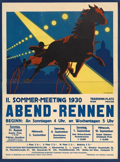 Trabrennen im Prater – II. Sommer-Meeting 1930 – Abendrennen by Дж. Вайнер, 1930 — digital art print download