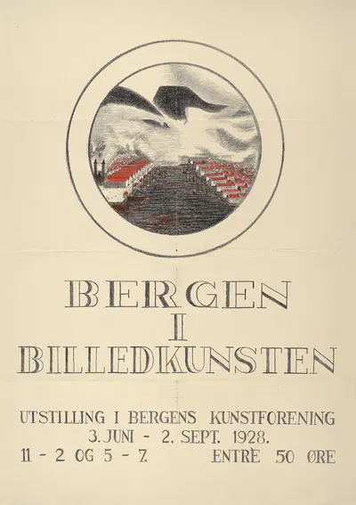 Bergen i billedkunsten by John Grieg lito, 1928 — digital art print download