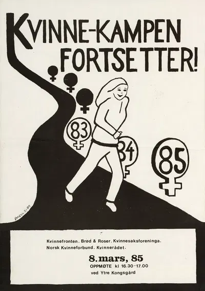 Kvinne-kampen fortsetter! 83, 84, 85. by Kvinnefronten (The Women's Front), 1985 — digital art print download