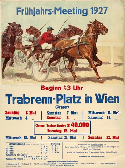Trabrennen im Prater – Frühjahrs-Meeting 1927 by Людвиг Кох, 1927 — digital art print download