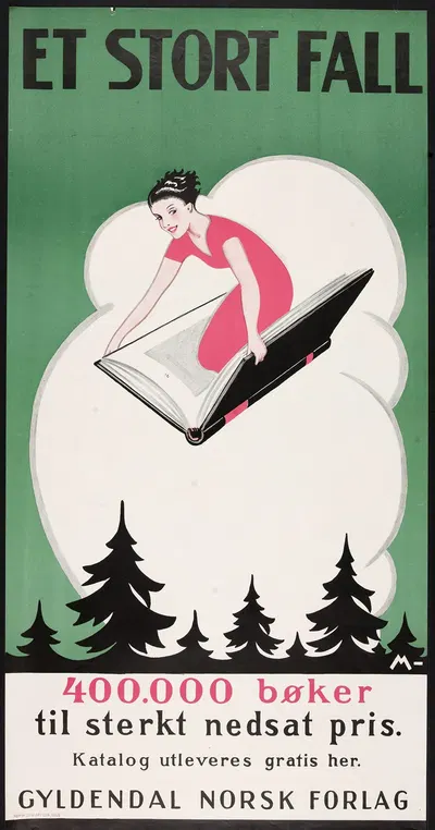 Et stort fall, 400 000 bøker til sterkt nedsatt pris by Norsk lithografisk Officin — digital art print download