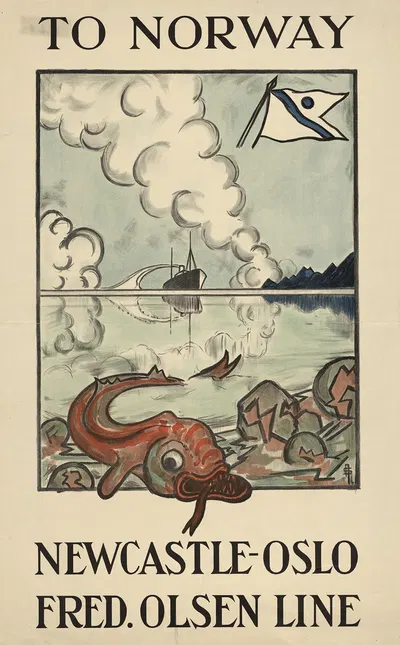 To Norway; Newcastle – Oslo ; Fred. Olsen Line by Norsk lithografisk Officin — digital art print download