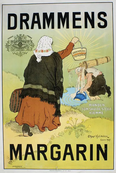 Drammens Margarin – Manden som skulde stelle hjemme by Othar Holmboe, 1907 — digital art print download