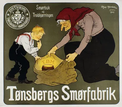 Tønsbergs Smørfabrik – Smørbuk og Troldkjærringen by Отар Хольмбо, 1907 — digital art print download