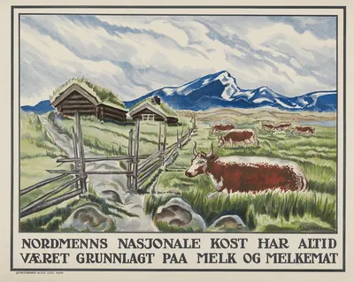Nordmenns nasjonale kost har alltid været grunnlagt paa melk og melkemat by Qvistgaard & Co. Lito, 1922 — digital art print…
