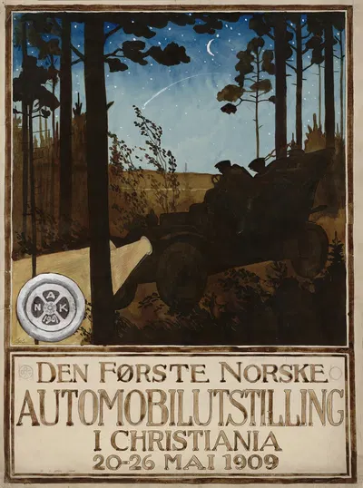 Den første norske Automobilutstilling i Christiania 20.-26. Mai 1909 by Severin Heiberg Segelcke, 1909 — digital art print…