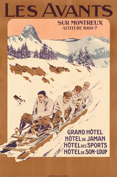 Les Avants. Grand Hôtel de Jaman, Hôtel des Sports et Hôtel de Son-Loup by A. Trüb & Cie., 1904 — digital art print download
