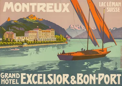 Montreux. Grand Hôtel Excelsior & Bon Port by A. Trüb & Cie., 1907 — digital art print download