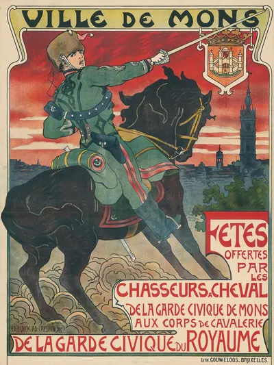 Ville de Mons. Fêtes offertes par les chasseurs à cheval by Adolphe Crespin, 1896 — digital art print download