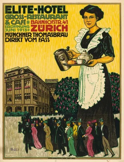 Elite-Hotel. Gross-Restaurant & Café. Eröffnung 1913 Zürich by Albert Hoppler, 1913 — digital art print download