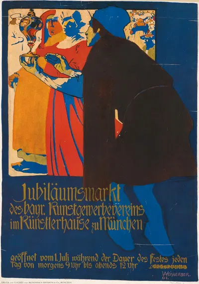 Jubiläumsmarkt des bayrischen Kunstgewerbevereins im Künstlerhause zu München by Albert Weisgerber, 1901 — digital art…