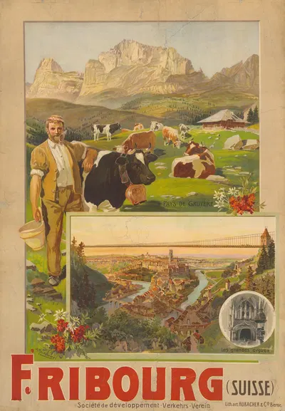 Fribourg (Suisse). Société de développement Verkehrs-Verein by Антон Рекциегель, 1906 — digital art print download