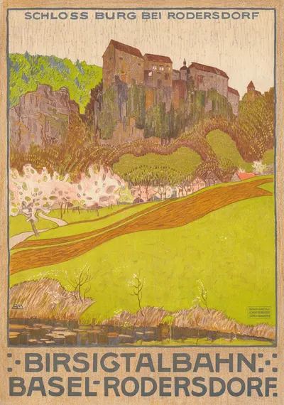 Schloss Burg bei Rodersdorf. Birsigtalbahn Basel-Rodersdorf by Burkhard Mangold, 1910 — digital art print download