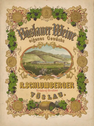 Vöslauer Weine. R. Schlumberger Weinberg-Besitzer in Vöslau by C. Naumann's Druckerei, 1900 — digital art print download