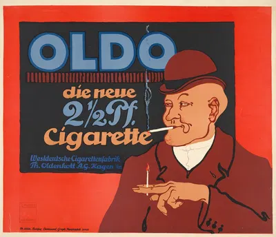 Oldo. Die neue 2 1,2 Pf. Cigarette. Westdeutsche Cigarettenfabrik Th. Oldenkol und A.G. Kagen by Carl Kunze, 1910-1915 —…