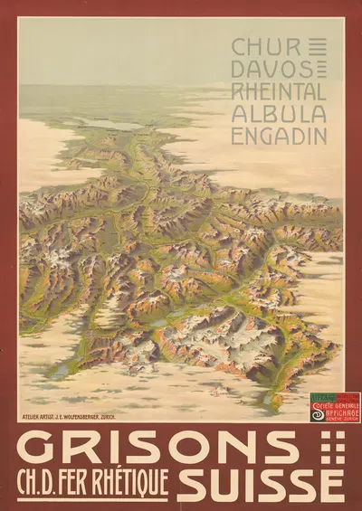 Grisons Ch. d. Fer Rhétorique Suisse by E. Winter, 1908 — digital art print download