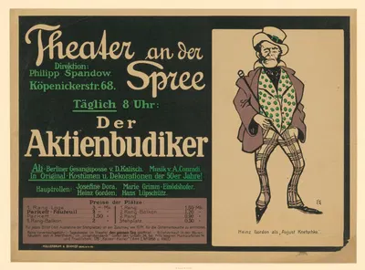 Theater an der Spree. Der Aktienbudiker. Heinz Gordon als 'Aujust Knetschke' by Edmund Edel, 1907 — digital art print…