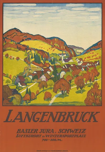 Langenbruck. Basler Jura. Schweiz Luftkurort und Wintersportplatz by Эмиль Кардина, 1913 — digital art print download