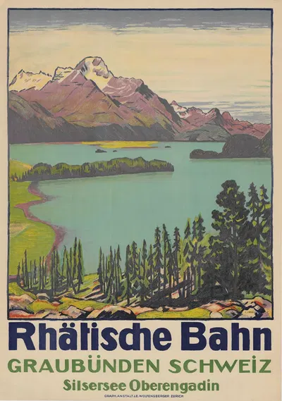 Rhaetische Bahn Graubuenden Schweiz Silsersee Oberengadin by Эмиль Кардина, 1916 — digital art print download