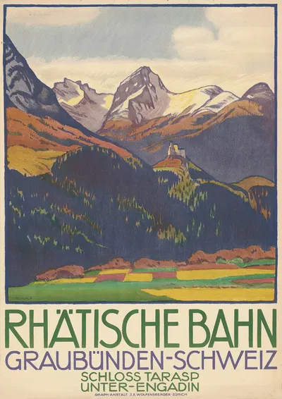 Rhätische Bahn Graubünden-Schweiz by Эмиль Кардина, 1913 — digital art print download