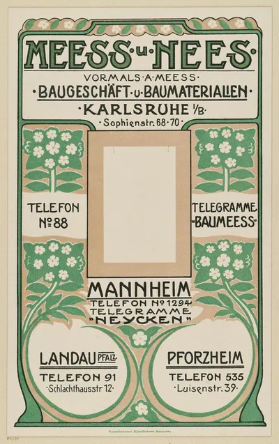 Meess und Nees. Baugeschäft und Baumaterialien by Emil Rudolf Weiss, 1890 - 1900 — digital art print download