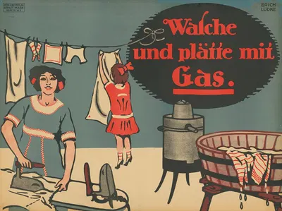 Wasche und plätte mit Gas by Erich Lüdke, 1910 — digital art print download